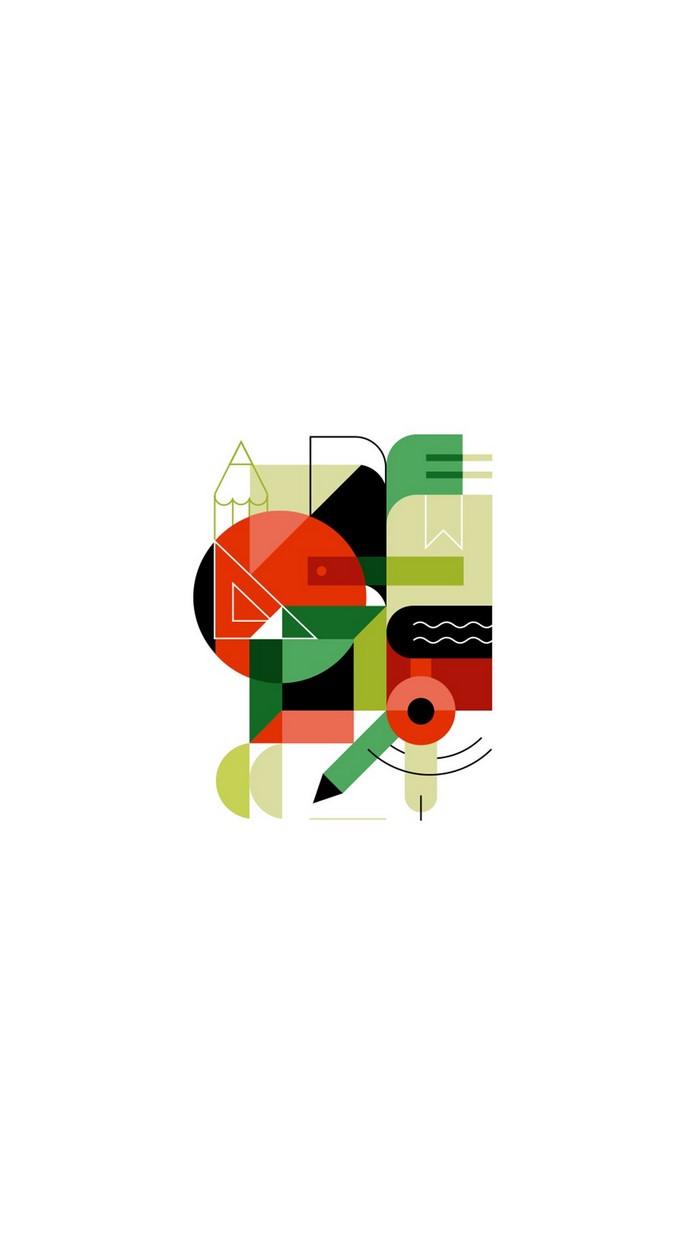Abstract geometric composition with school supplies