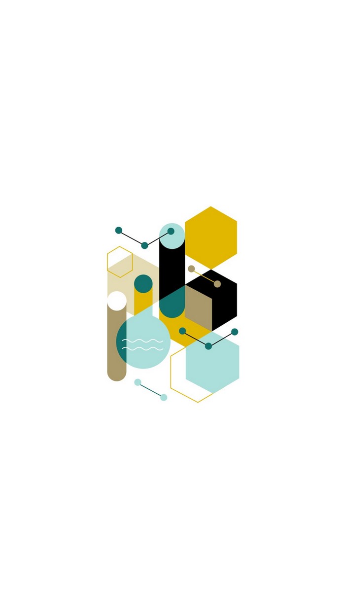 Abstract geometric shapes and cylinders with connecting lines