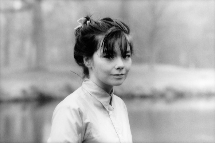 Björk in a black and white portrait