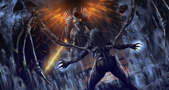 Kerrigan from Diablo III fighting Tyrael