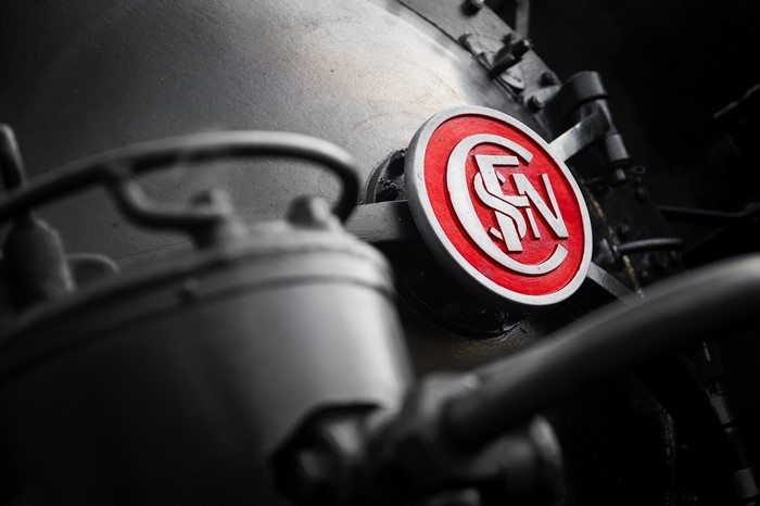 SNCF logo on a vintage train locomotive