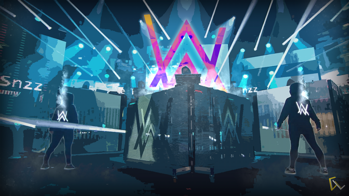 Alan Walker performing on stage with light show