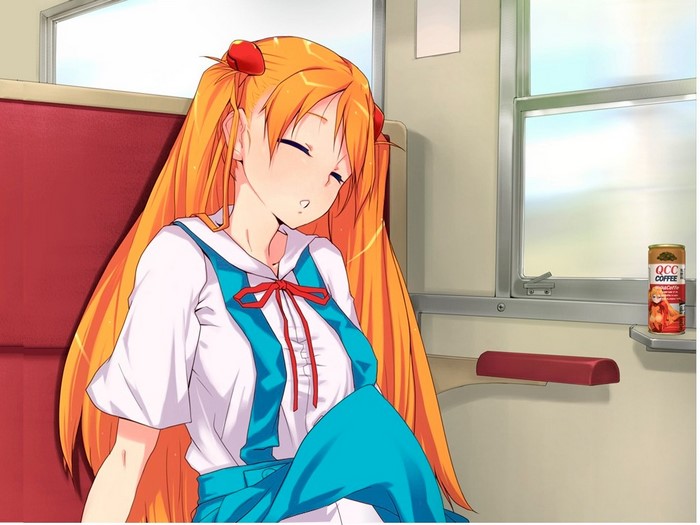 Asuka Langley Soryu sleeping on a train