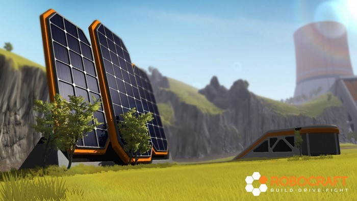 Robocraft solar panels and cooling tower
