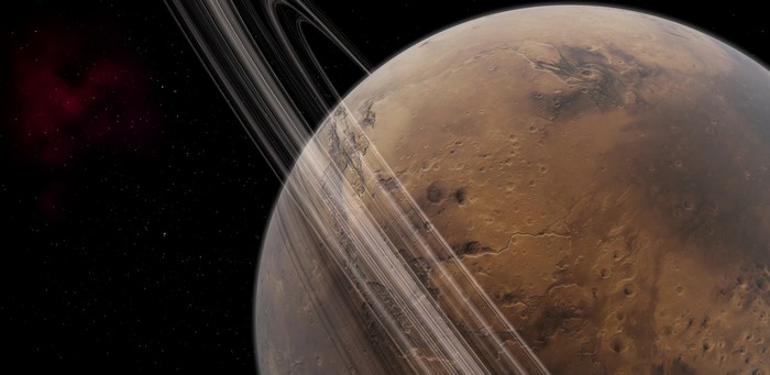 Mars with rings and nebula in space