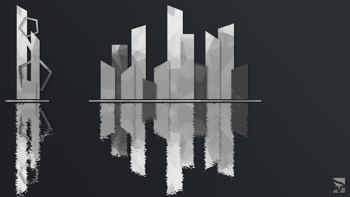 Abstract city skyline with reflections