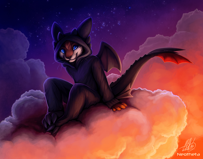 Anthro Dragon Character Sitting on a Cloud
