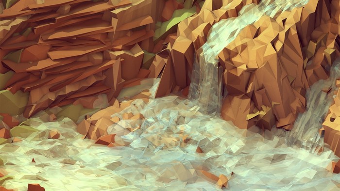 Low poly waterfall and rocks