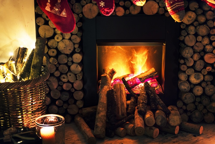 Cozy Christmas Fireplace with Decorations