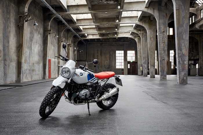BMW R nineT Urban GS motorcycle in industrial building