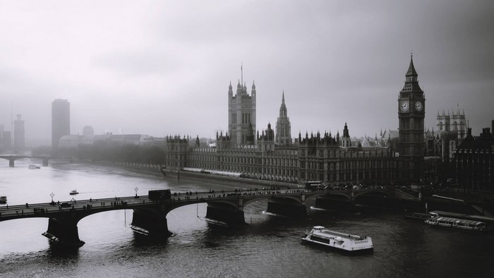 Big Ben and Houses of Parliament over River Thames, London