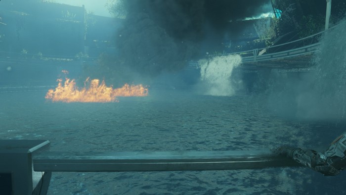 Call of Duty Black Ops III underwater scene with fire and waterfall