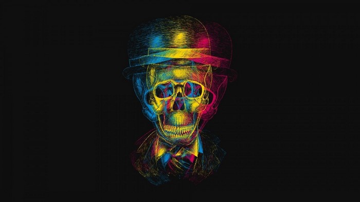 Colorful Skull Wearing a Hat and Suit