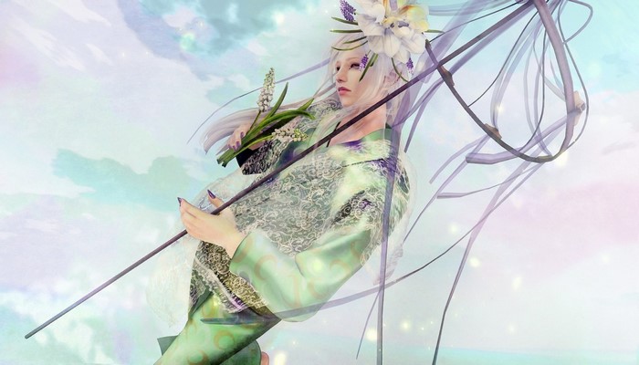 Fantasy girl with flowers and umbrella