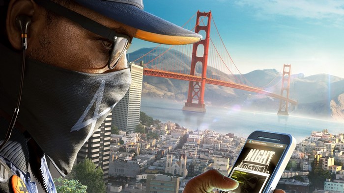 Marcus Holloway from Watch Dogs 2 with Golden Gate Bridge