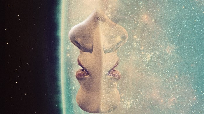 Abstract face reflection in space with stars