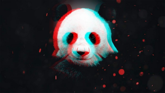 3D Panda with Red and Cyan Glitch Effect
