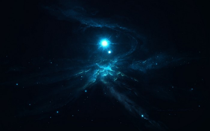 Abstract blue nebula with stars in outer space