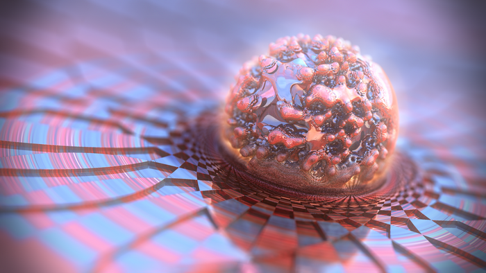 Abstract fractal sphere on a checkered surface