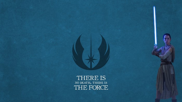 Rey from Star Wars with Jedi symbol and quote