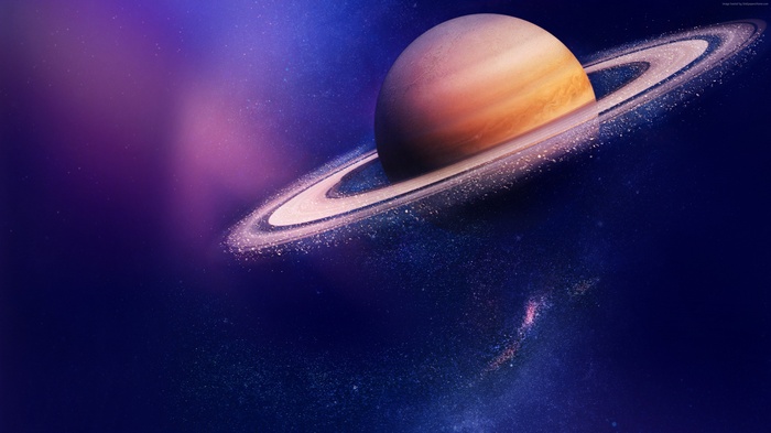 Saturn planet with rings in space 4K