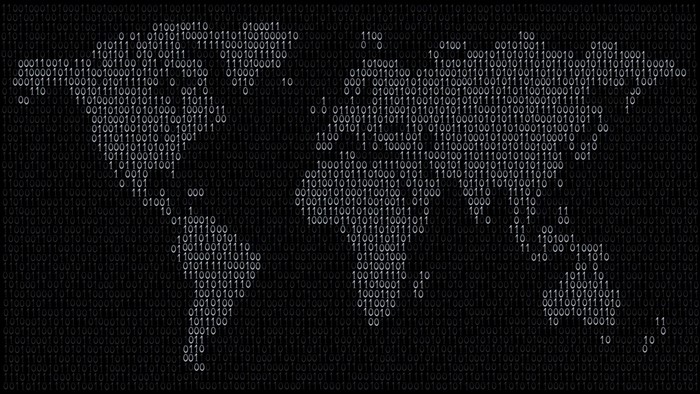 Monochrome World Map in Binary Code