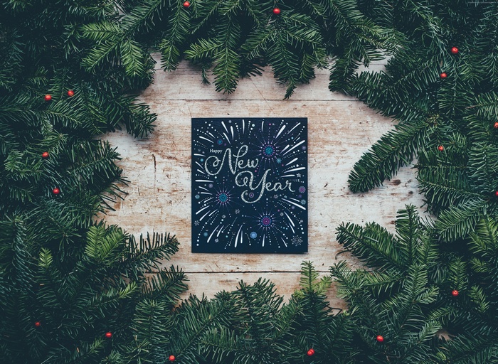 Happy New Year card with fir branches