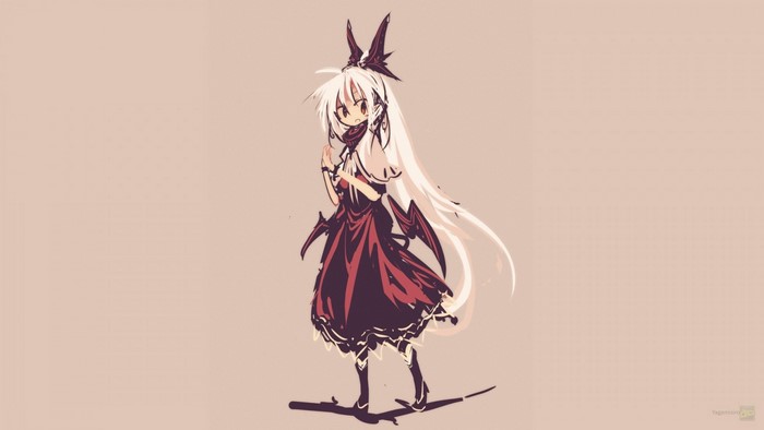 Anime girl with white hair and red dress