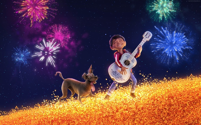 Miguel and Dante from Coco with fireworks