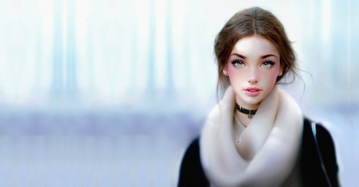 Digital painting of a young woman with brown hair