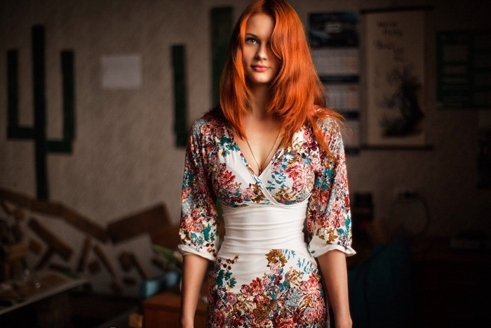 Redhead woman in floral dress