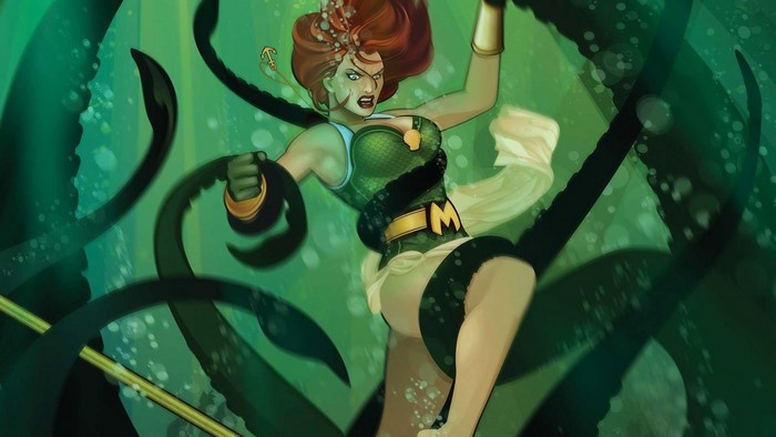 Mera from DC Comics fighting tentacles underwater