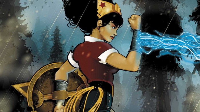 Wonder Woman from DC Comics in a forest