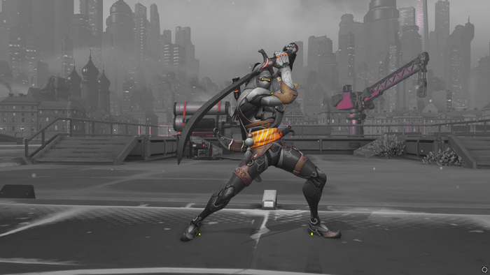 Genji from Overwatch in a city setting