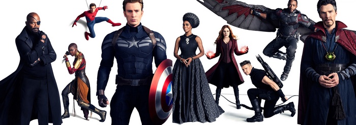 Avengers: Infinity War characters including Captain America, Spider-Man, and Doctor Strange