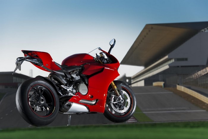 Red Ducati motorcycle on a race track