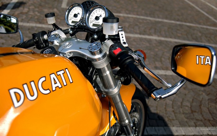 Orange Ducati Motorcycle with ITA Mirror