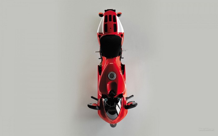 Red Ducati motorcycle from a top-down view