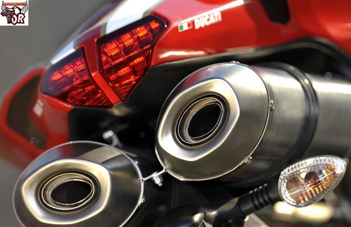 Ducati motorcycle rear view with exhaust pipes