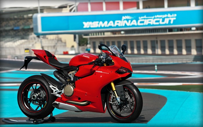 Red Ducati 1199 Panigale motorcycle at Yas Marina Circuit