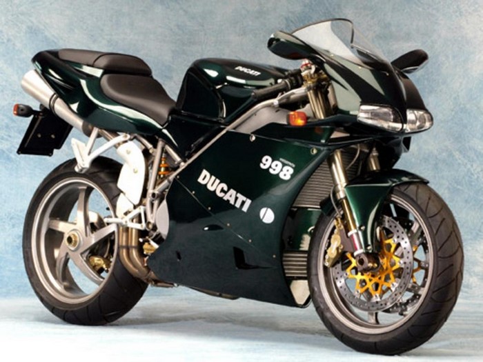 Green Ducati 998 motorcycle