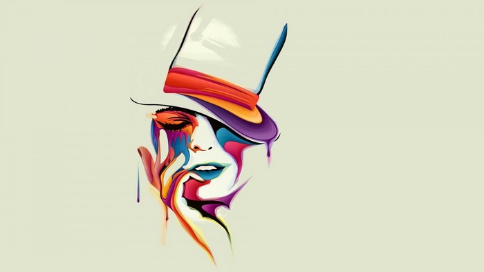 Colorful abstract portrait of a woman wearing a hat