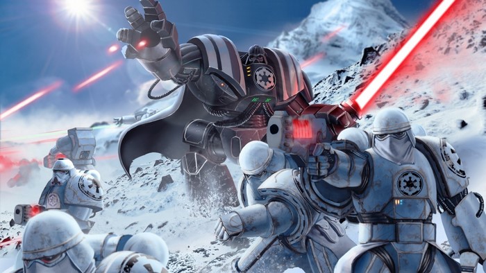 Star Wars mecha battle on a snowy planet
