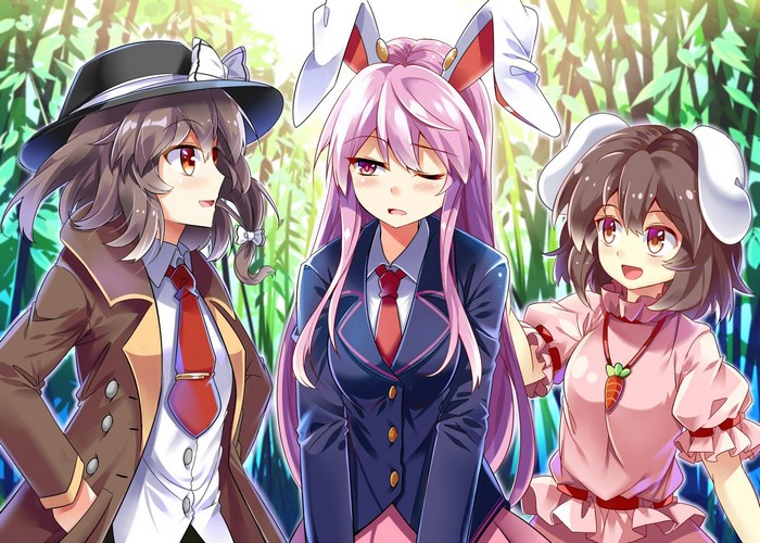 Touhou Girls in Forest with Bunny Ears