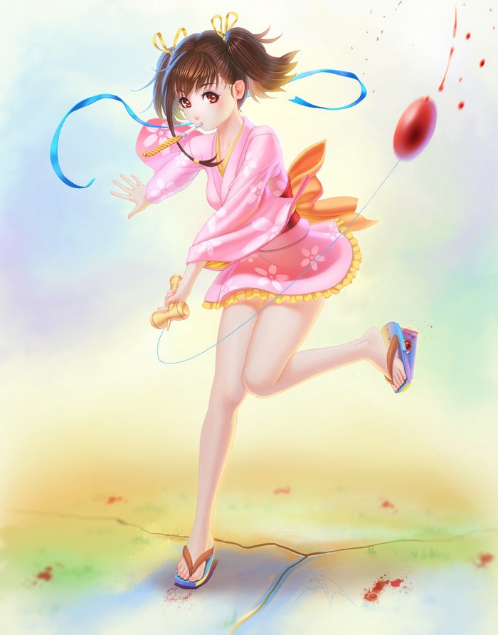 Mumei from Koutetsujou no Kabaneri playing kendama