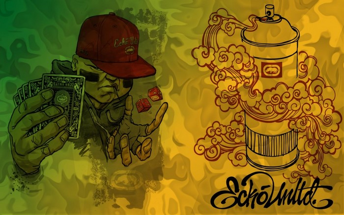 Ecko Unlimited graffiti art with playing cards and dice