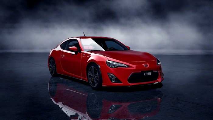 Red Toyota 86 sports car with "86" badge
