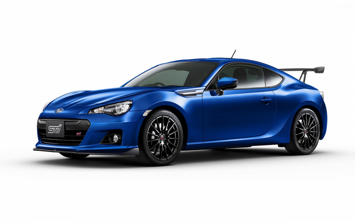 Blue Subaru BRZ STI sports car with spoiler