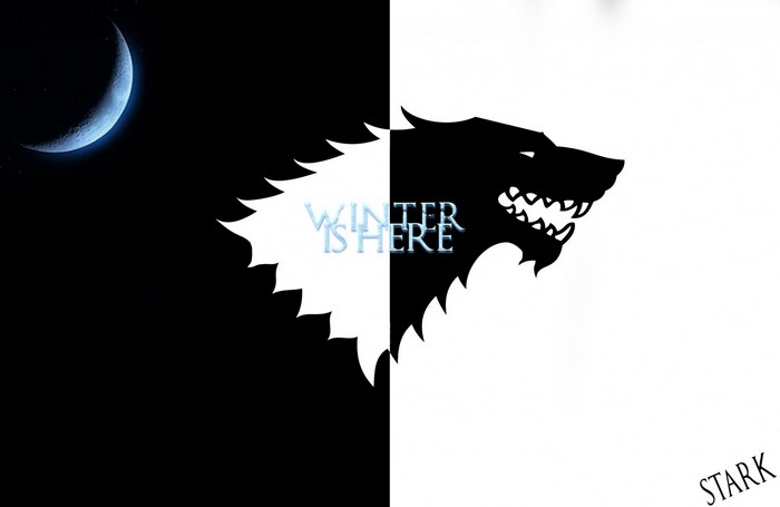 Stark wolf logo with "Winter is Here" text from Game of Thrones