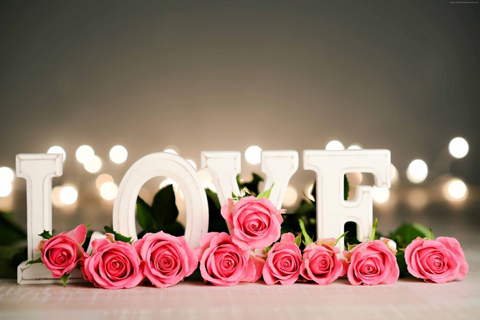 4K Love letters with pink roses and bokeh lights